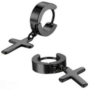 1 Pair Ear Dangle Cross Pendant Eco-friendly Stainless Steel Huggie Hinged Hoop Earrings for Men